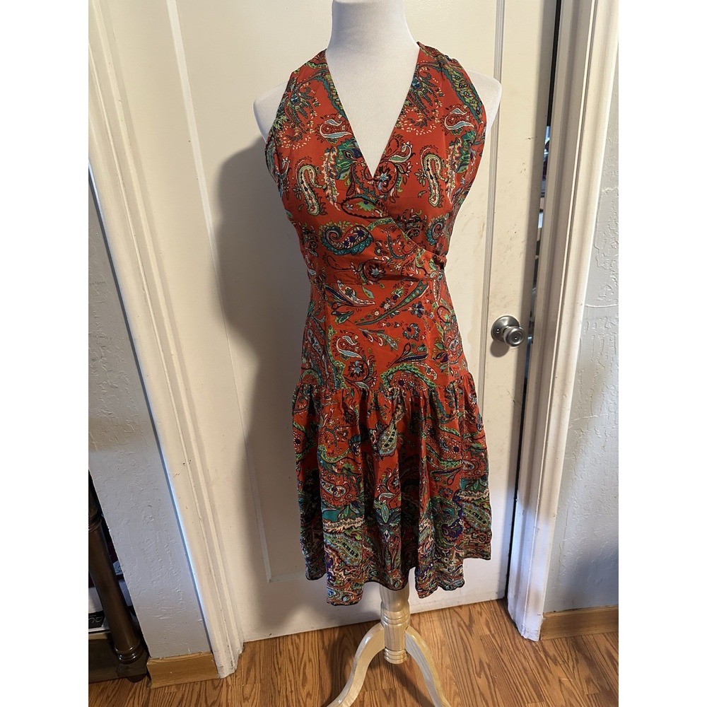 GORGEOUS Ralph Lauren 100% Silk Red Wrap Dress Floral V Neck Sleeveless